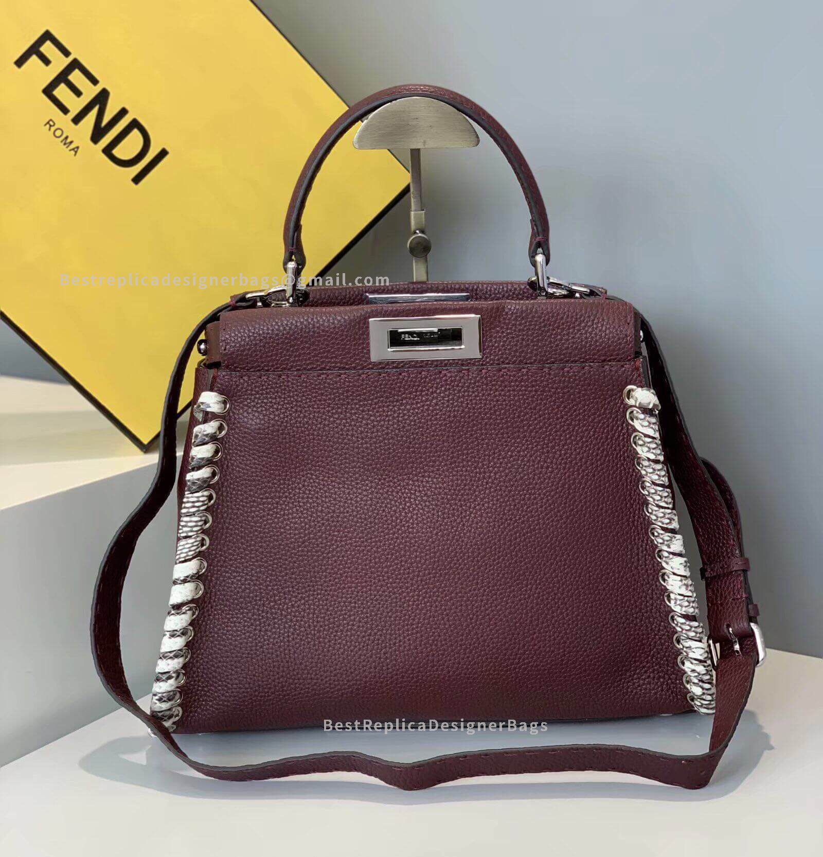 Fendi Peekaboo Iconic Medium Wine Leather Bag 3105M